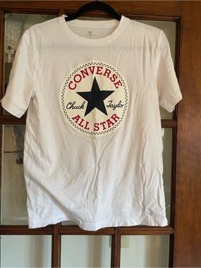 Converse White All Star Graphic Tee with Black Star and Red Accent
